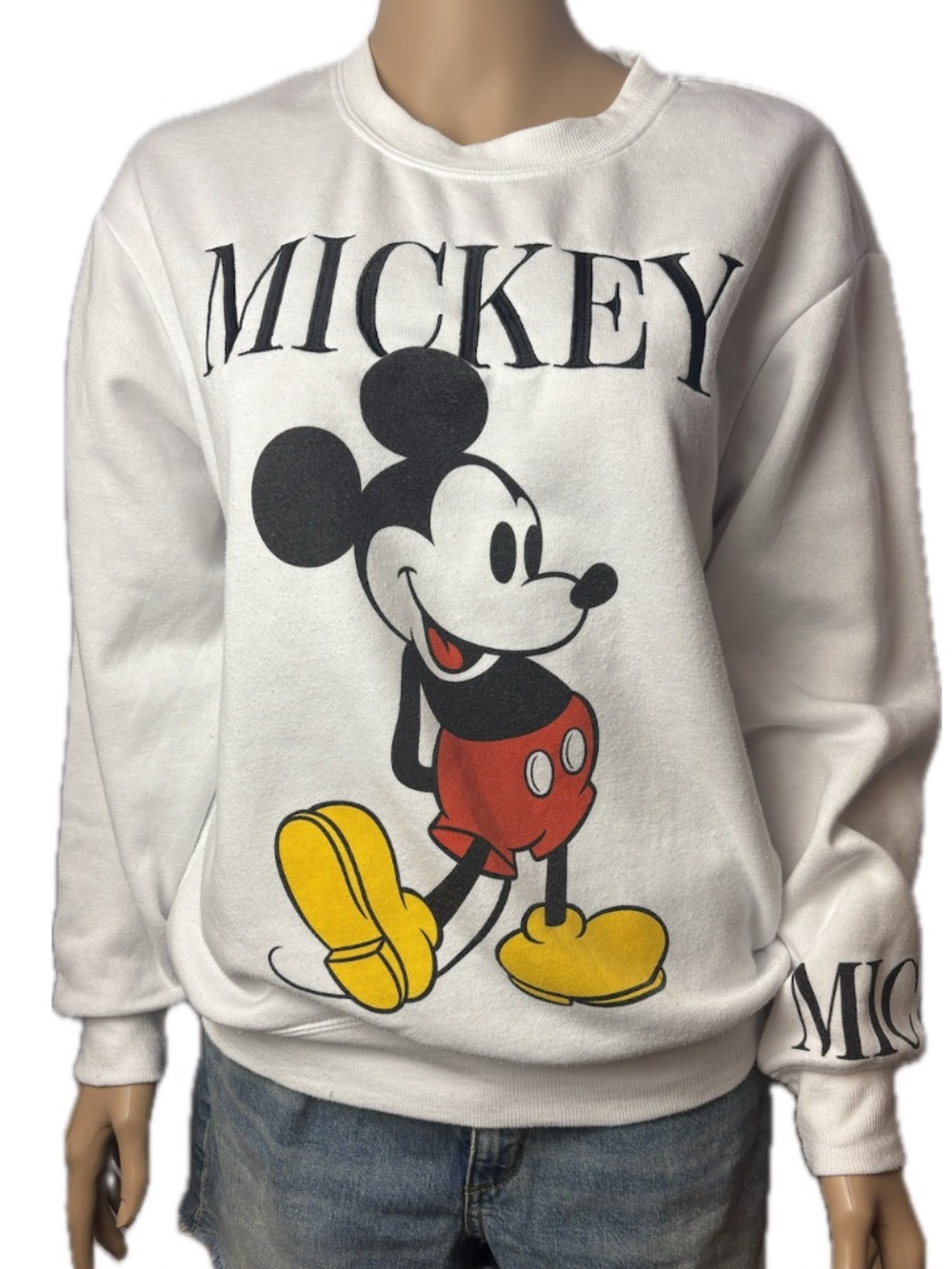 Disney White Crewneck Sweatshirt with Mickey Graphic Embroidered MICKEY - Picture 6 of 9